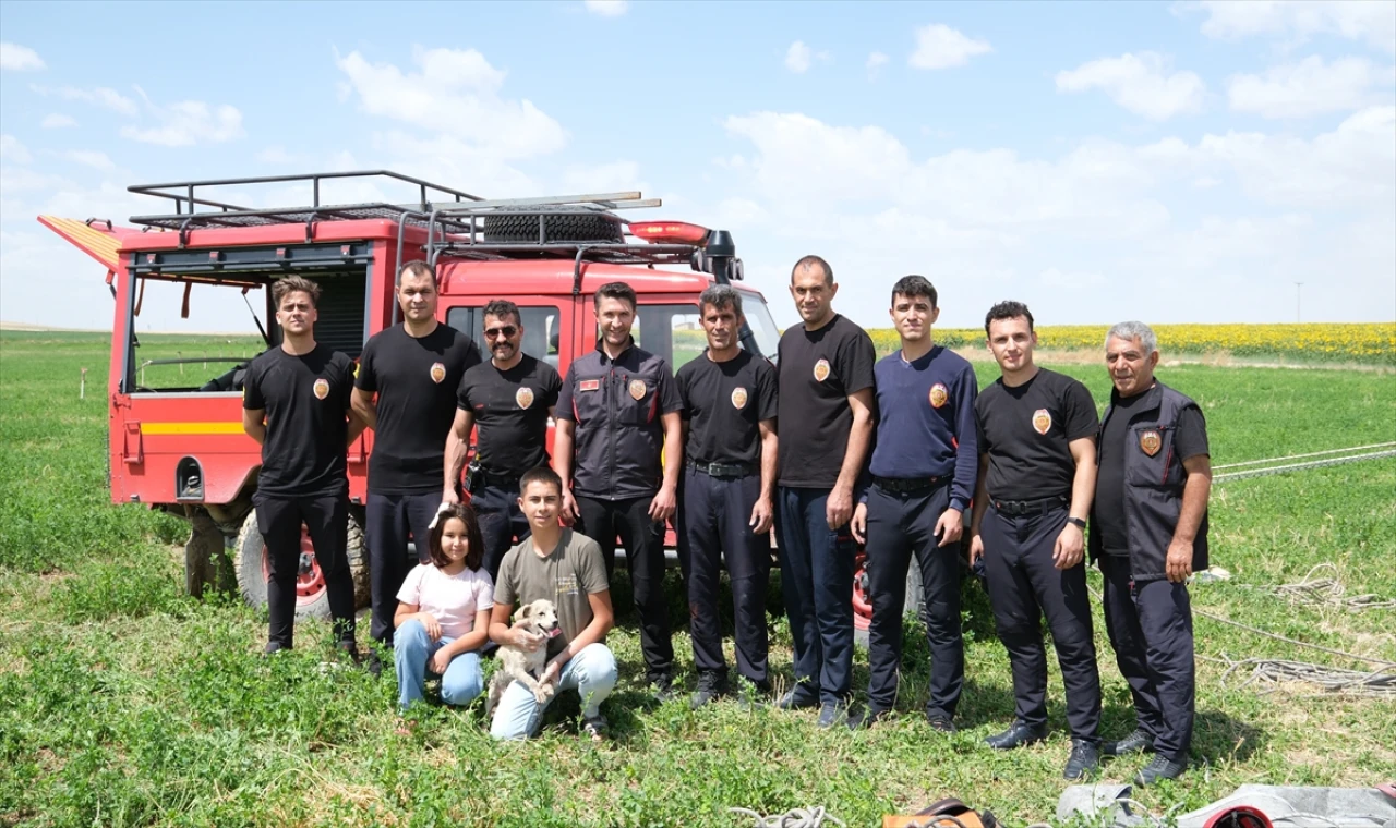 Karapınar'da obruğa düşen köpek kurtarıldı