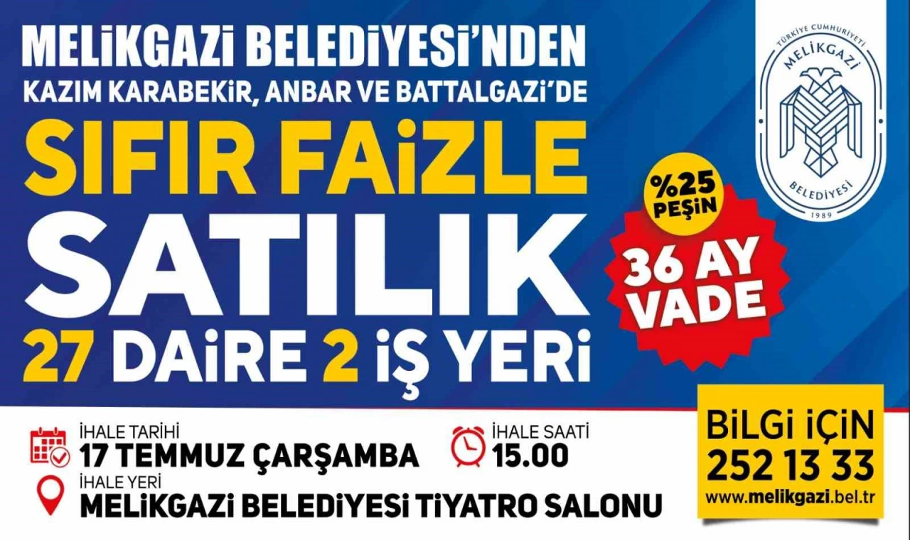 Melikgazi Belediyesi’nden ev veya işyeri sahibi olmak isteyenlere büyük fırsat