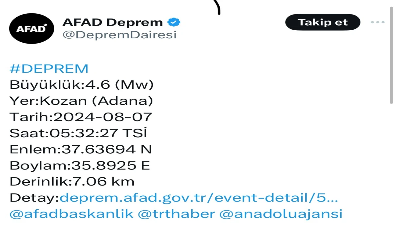 Adana'daki 1'er dakika ara ile 3 deprem