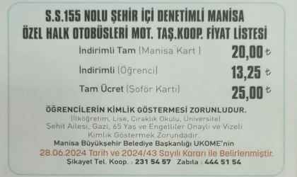 Manisa’da toplu taşıma zamlandı