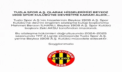 Tuzlaspor, hisselerini Beykoz 1908 SK’ya devrettiğini açıkladı