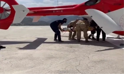 Yüksekten düşen şahıs, ambulans helikopter ile hastaneye sevk edildi