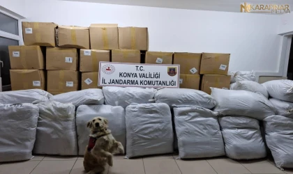 Konya’da durdurulan tırda bin 822 kilogram kaçak tütün ele geçirildi